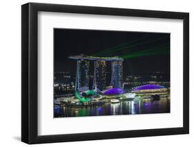 Singapore, Elevated View of the City with Evening Laser Show-Walter Bibikow-Framed Photographic Print