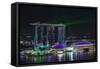 Singapore, Elevated View of the City with Evening Laser Show-Walter Bibikow-Framed Stretched Canvas