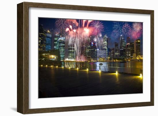 Singapore. Fireworks in Downtown Area-Jaynes Gallery-Framed Photographic Print