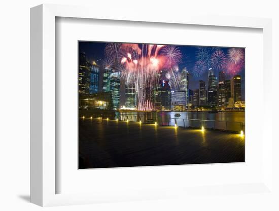 Singapore. Fireworks in Downtown Area-Jaynes Gallery-Framed Photographic Print