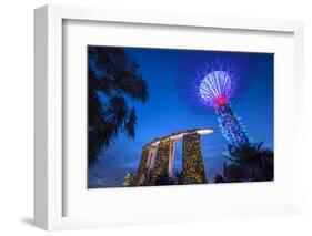 Singapore, Gardens by the Bay, Super Tree Grove and Marina Bay Sands Hotel, Dusk-Walter Bibikow-Framed Photographic Print