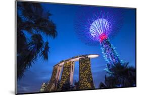 Singapore, Gardens by the Bay, Super Tree Grove and Marina Bay Sands Hotel, Dusk-Walter Bibikow-Mounted Photographic Print