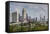 Singapore, Gardens by the Bay, Super Tree Grove, Elevated Walkway View with Singapore Skyline-Walter Bibikow-Framed Stretched Canvas