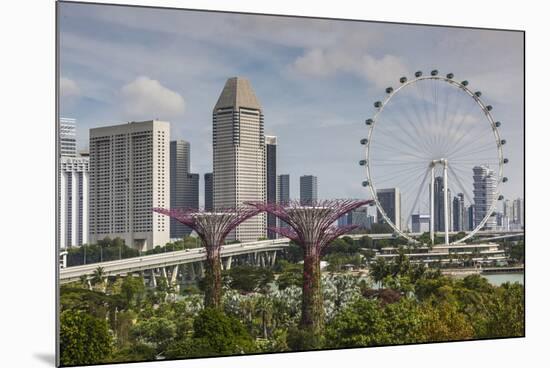 Singapore, Gardens by the Bay, Super Tree Grove, Elevated Walkway View with Singapore Skyline-Walter Bibikow-Mounted Photographic Print