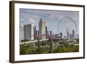 Singapore, Gardens by the Bay, Super Tree Grove, Elevated Walkway View with Singapore Skyline-Walter Bibikow-Framed Photographic Print