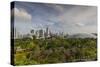 Singapore, Gardens by the Bay, Super Tree Grove, Elevated Walkway View with Singapore Skyline-Walter Bibikow-Stretched Canvas