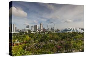 Singapore, Gardens by the Bay, Super Tree Grove, Elevated Walkway View with Singapore Skyline-Walter Bibikow-Stretched Canvas