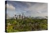 Singapore, Gardens by the Bay, Super Tree Grove, Elevated Walkway View with Singapore Skyline-Walter Bibikow-Stretched Canvas