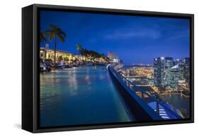 Singapore, Marina Bay Sands Hotel, Rooftop Swimming Pool, Dusk-Walter Bibikow-Framed Stretched Canvas