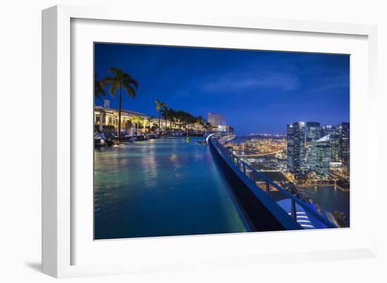 Singapore, Marina Bay Sands Hotel, Rooftop Swimming Pool, Dusk-Walter Bibikow-Framed Photographic Print