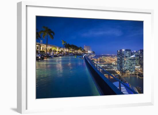 Singapore, Marina Bay Sands Hotel, Rooftop Swimming Pool, Dusk-Walter Bibikow-Framed Photographic Print