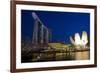 Singapore. Nighttime downtown waterfront architecture.-Jaynes Gallery-Framed Photographic Print