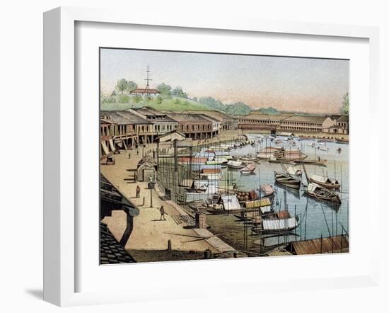 Singapore's Riverside, What Is Now Boat Quay-null-Framed Premium Giclee Print