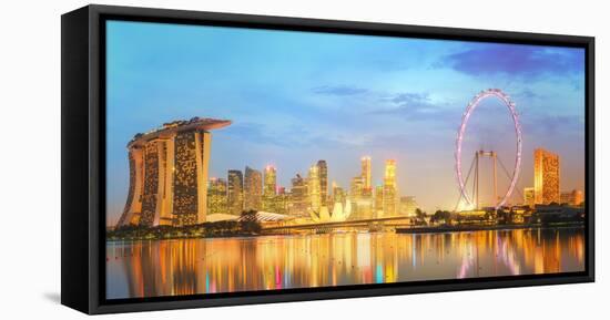 Singapore Skyline and View of Skyscrapers on Marina Bay-Hanna Slavinska-Framed Stretched Canvas