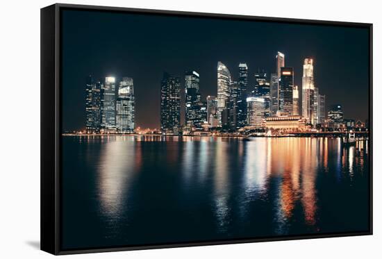 Singapore Skyline at Night with Urban Buildings-Songquan Deng-Framed Stretched Canvas