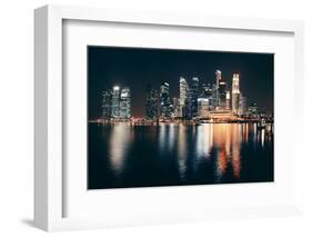 Singapore Skyline at Night with Urban Buildings-Songquan Deng-Framed Photographic Print