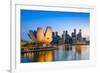 Singapore Skyline at the Marina during Twilight.-Sean Pavone-Framed Photographic Print