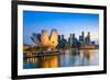 Singapore Skyline at the Marina during Twilight.-Sean Pavone-Framed Photographic Print