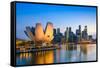 Singapore Skyline at the Marina during Twilight.-Sean Pavone-Framed Stretched Canvas