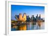 Singapore Skyline at the Marina during Twilight.-Sean Pavone-Framed Photographic Print