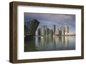 Singapore, Skyline with the Louis Vuitton Floating Shop-Walter Bibikow-Framed Photographic Print