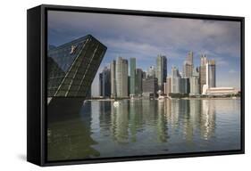 Singapore, Skyline with the Louis Vuitton Floating Shop-Walter Bibikow-Framed Stretched Canvas