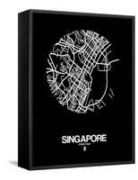 Singapore Street Map Black-NaxArt-Framed Stretched Canvas