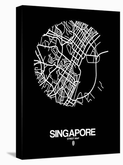 Singapore Street Map Black-NaxArt-Stretched Canvas