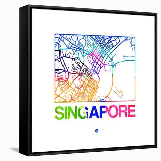 Singapore Watercolor Street Map-NaxArt-Framed Stretched Canvas