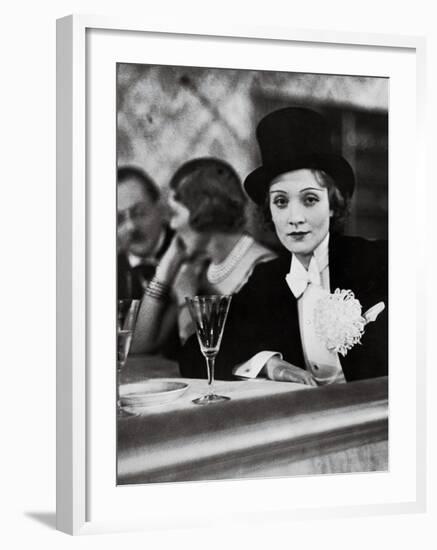 Singer Actress Marlene Dietrich Wearing Tuxedo and Top Hat at Ball for Foreign Press-Alfred Eisenstaedt-Framed Premium Photographic Print