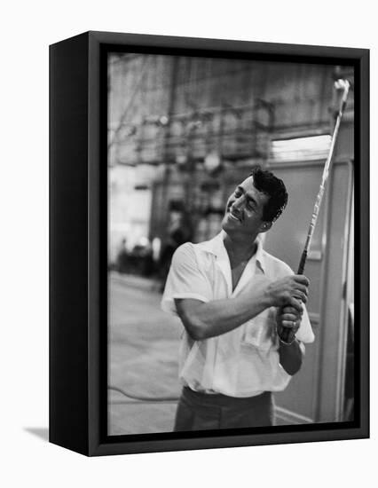 Singer and Actor Dean Martin with Golf Club on Movie Set for Mgm's 'Some Came Running', 1958-Allan Grant-Framed Stretched Canvas