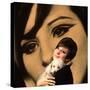 Singer and Actress Barbra Streisand Holding Small Dog in Her Arms-Bill Eppridge-Stretched Canvas