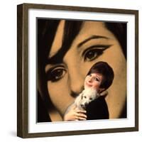 Singer and Actress Barbra Streisand Holding Small Dog in Her Arms-Bill Eppridge-Framed Premium Photographic Print