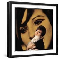 Singer and Actress Barbra Streisand Holding Small Dog in Her Arms-Bill Eppridge-Framed Photographic Print