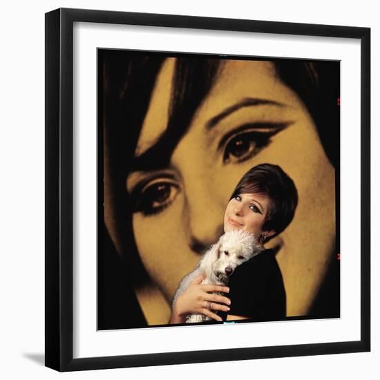 Singer and Actress Barbra Streisand Holding Small Dog in Her Arms-Bill Eppridge-Framed Photographic Print