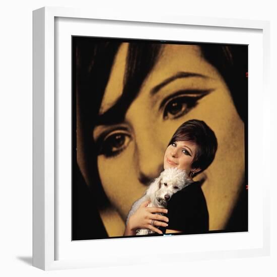 Singer and Actress Barbra Streisand Holding Small Dog in Her Arms-Bill Eppridge-Framed Photographic Print