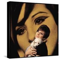 Singer and Actress Barbra Streisand Holding Small Dog in Her Arms-Bill Eppridge-Stretched Canvas