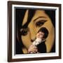 Singer and Actress Barbra Streisand Holding Small Dog in Her Arms-Bill Eppridge-Framed Photographic Print