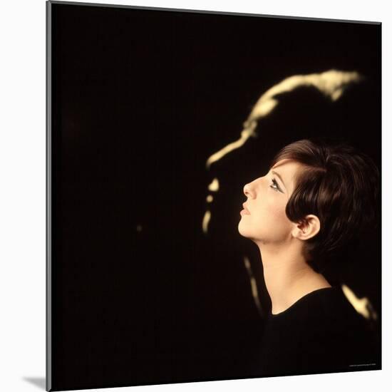 Singer and Actress Barbra Streisand in Front of Blow Up of Herself Also in Profile-Bill Eppridge-Mounted Premium Photographic Print