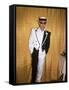 Singer and Songwriter Elton John in Black and White Tuxedo, Wearing Sunglasses-David Mcgough-Framed Stretched Canvas