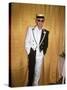 Singer and Songwriter Elton John in Black and White Tuxedo, Wearing Sunglasses-David Mcgough-Stretched Canvas