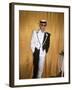 Singer and Songwriter Elton John in Black and White Tuxedo, Wearing Sunglasses-David Mcgough-Framed Premium Photographic Print