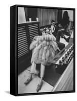 Singer Barbra Streisand in Silver Fox Fur Coat, Listening Intently to Playback of Her Recordings-Bill Eppridge-Framed Stretched Canvas