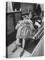 Singer Barbra Streisand in Silver Fox Fur Coat, Listening Intently to Playback of Her Recordings-Bill Eppridge-Stretched Canvas