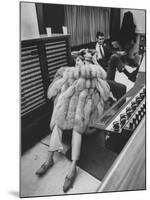 Singer Barbra Streisand in Silver Fox Fur Coat, Listening Intently to Playback of Her Recordings-Bill Eppridge-Mounted Premium Photographic Print