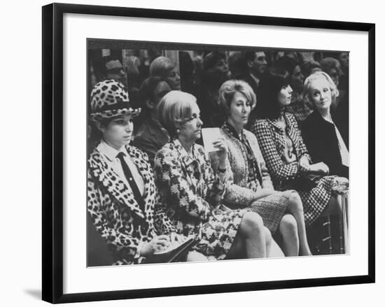 Singer Barbra Streisand Sitting with Marlene Dietrich at Fashion Show-null-Framed Premium Photographic Print