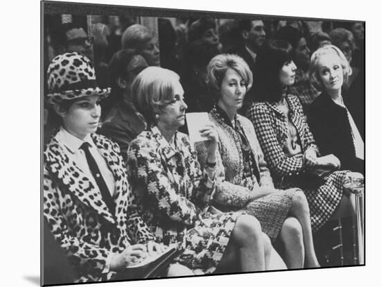 Singer Barbra Streisand Sitting with Marlene Dietrich at Fashion Show-null-Mounted Premium Photographic Print