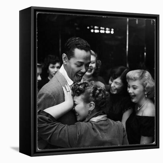Singer Billy Eckstine Getting a Hug From an Adoring Female After His Show at Bop City-Martha Holmes-Framed Stretched Canvas
