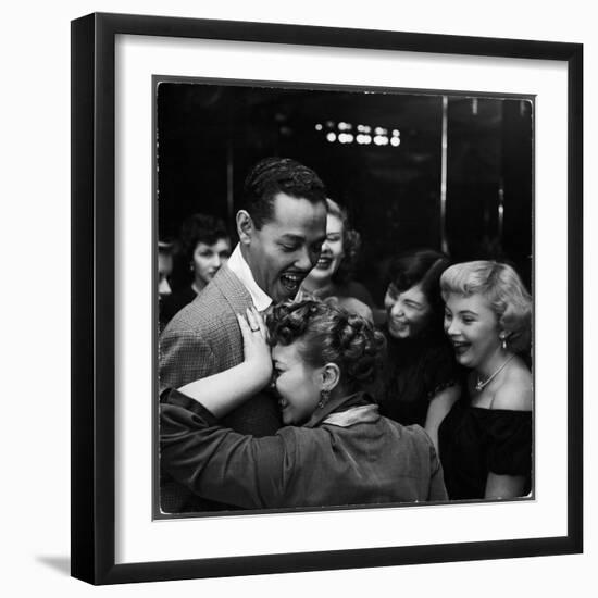 Singer Billy Eckstine Getting a Hug From an Adoring Female After His Show at Bop City-Martha Holmes-Framed Photographic Print