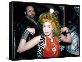 Singer Cyndi Lauper Flexing Her Muscles-Ann Clifford-Framed Stretched Canvas